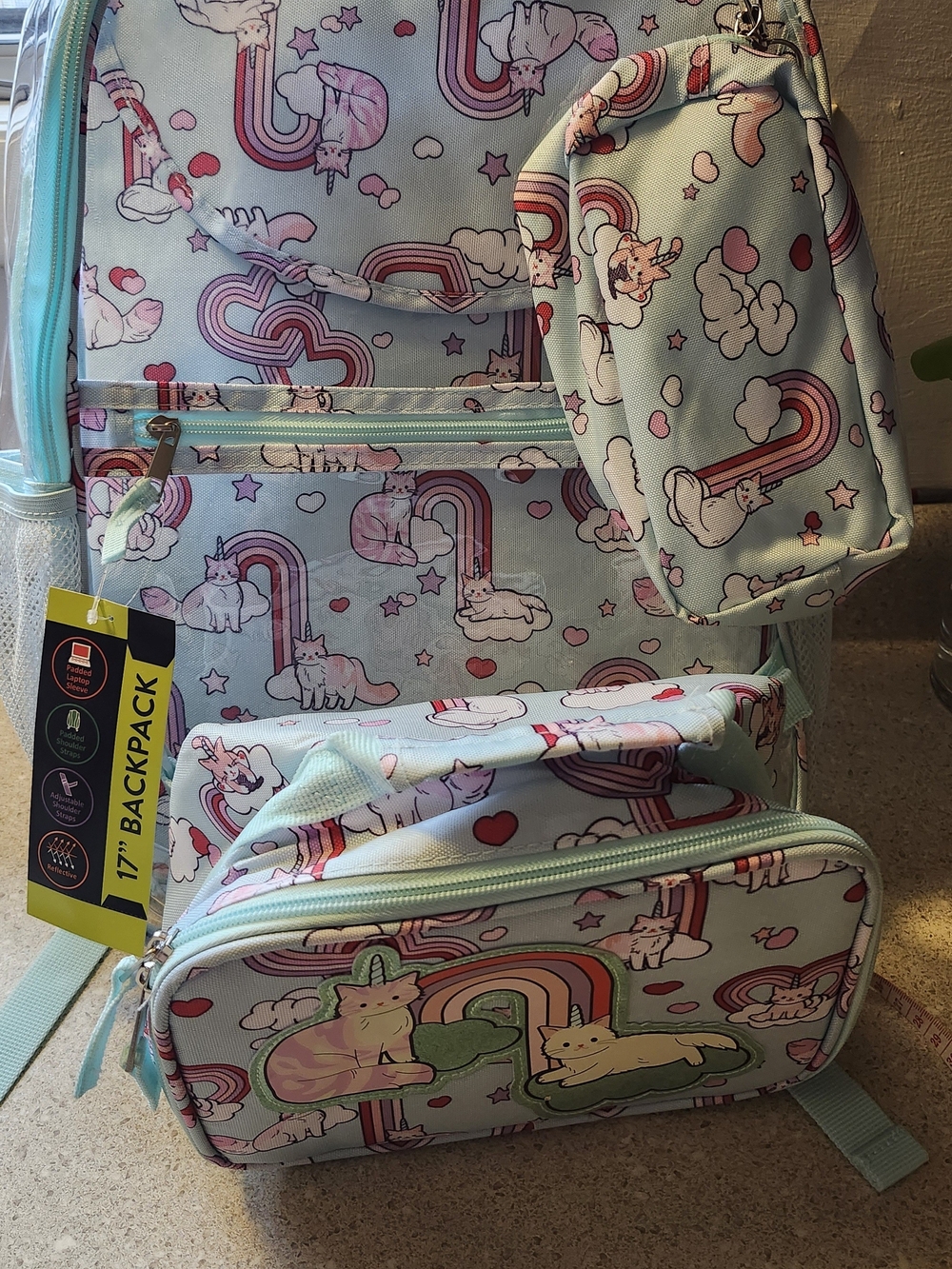 Wonder Nation Rainbow Cat Backpack in Blue & Pink